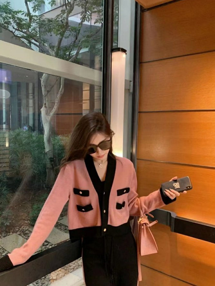 貴氣顯腿長撞色小香褲套裝 - TWINKLE