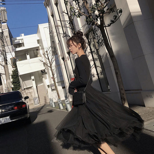 漂亮姊姊針織拼纱裙好搭洋裝 - TWINKLE