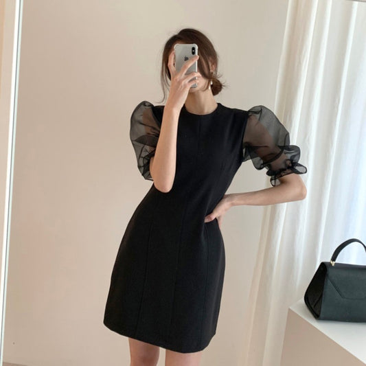 黑紗大澎袖歐膩氣質洋裝 - TWINKLE