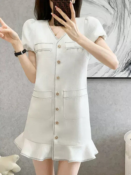 輕奢名媛荷葉擺小香短洋裝 - TWINKLE