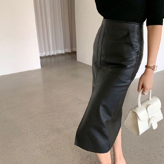 開叉顯瘦微性感皮裙 - TWINKLE