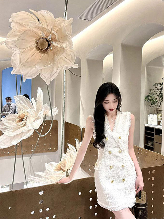 名媛下午茶排扣貴氣洋裝 - TWINKLE