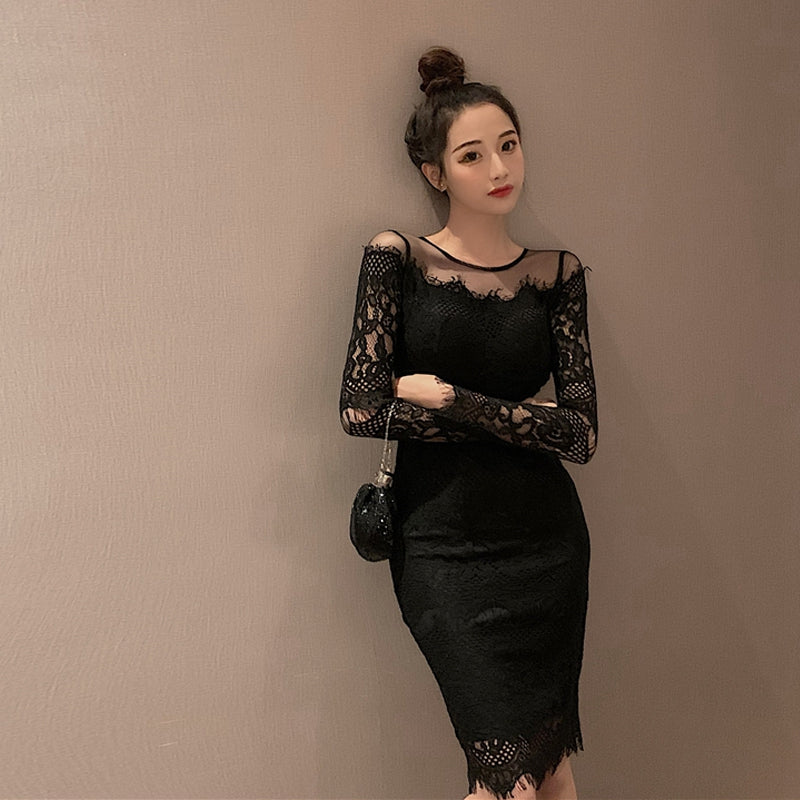 透膚蕾絲微性感氣質洋裝 - TWINKLE