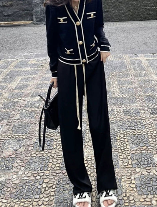 經典又顯瘦小香針織褲套裝 - TWINKLE