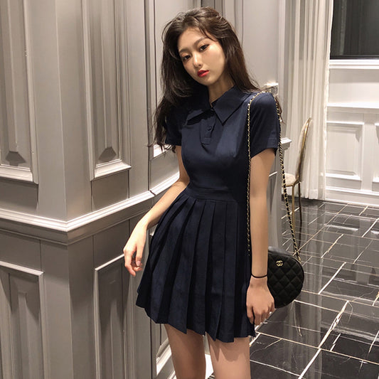 逆齡遮肉深藍百褶洋裝 - TWINKLE