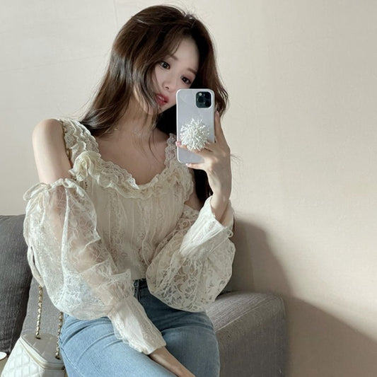 露肩純慾甜美蕾絲上衣 - TWINKLE