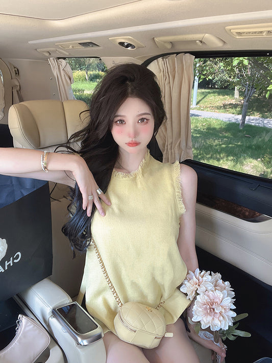 顯白顯瘦黃色流蘇邊上衣 - TWINKLE