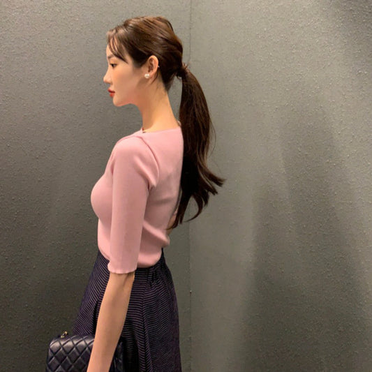 知性氣質實穿五分袖針織上衣 - TWINKLE