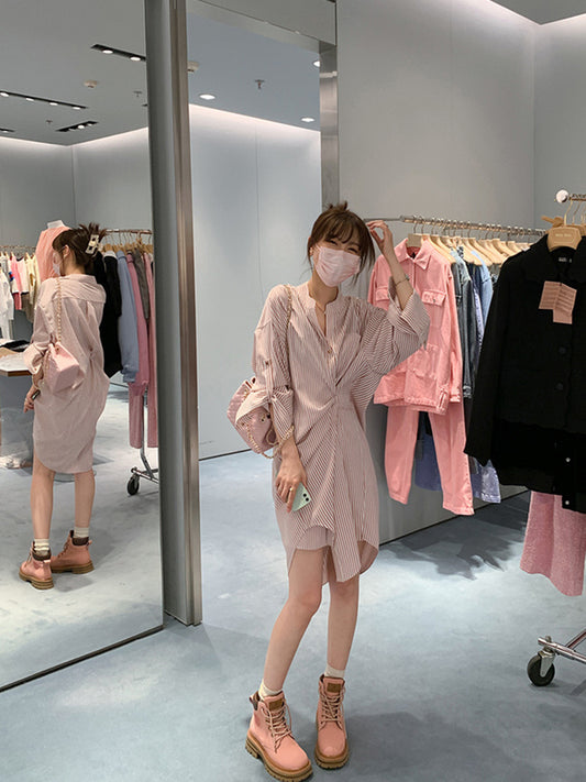 超美不規則抓褶襯衫洋裝 - TWINKLE