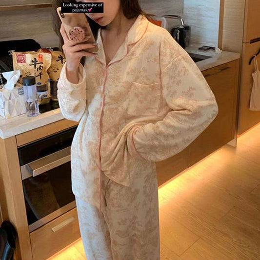 貴氣粉印花睡衣褲套裝(斷貨特價) - TWINKLE