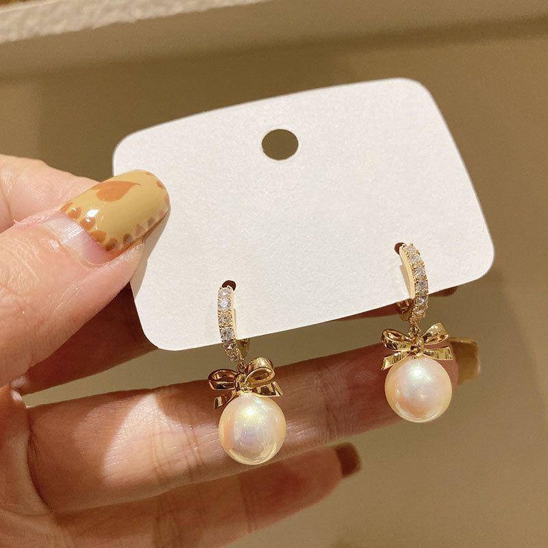 時尚名媛氣質蝴蝶結珍珠耳環 - TWINKLE