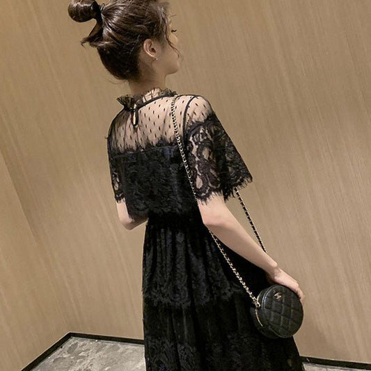 優雅貴氣超美黑色蕾絲洋裝 - TWINKLE