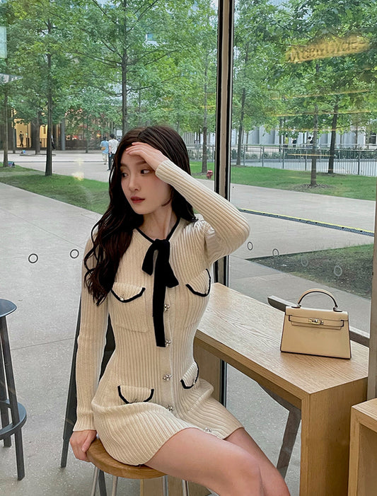 魅力小貴婦蝴蝶領結針織洋裝 - TWINKLE