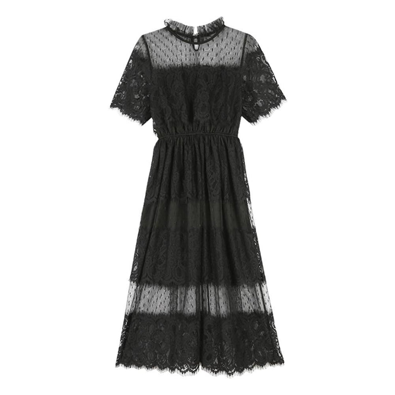 優雅貴氣超美黑色蕾絲洋裝 - TWINKLE