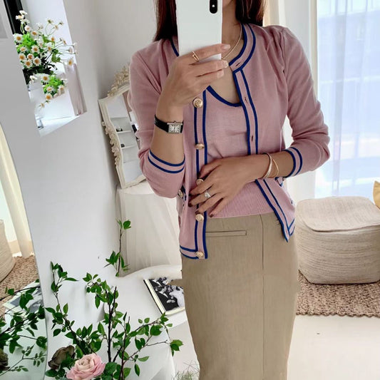 氣質撞色兩件套針織上衣 - TWINKLE