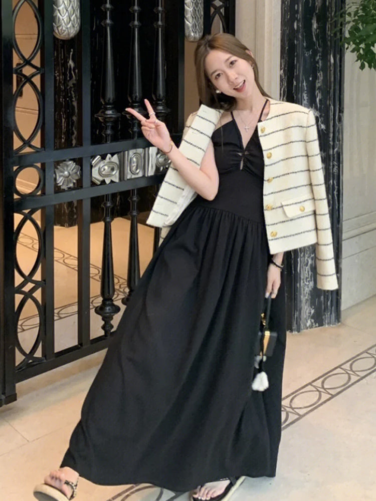 簡約大牌感條紋毛呢外套 - TWINKLE