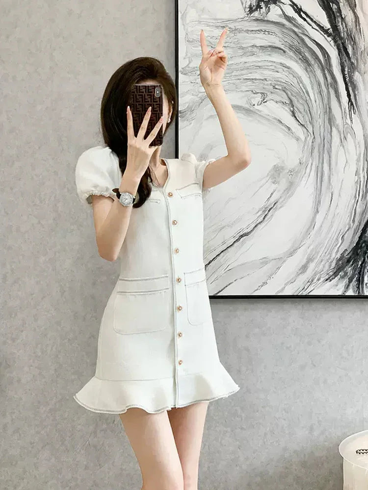 輕奢名媛荷葉擺小香短洋裝 - TWINKLE