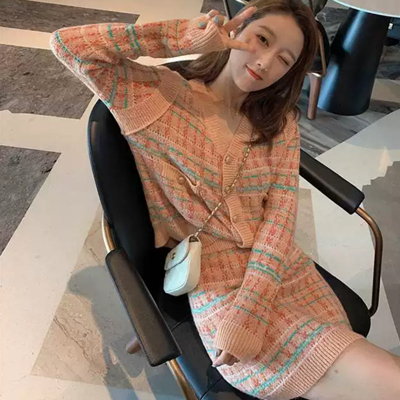 優雅名媛顯白針織裙套裝 - TWINKLE