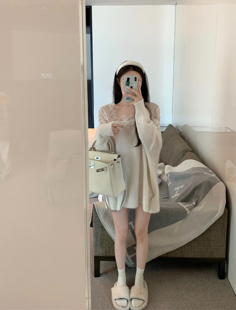 一眼愛上蕾絲拼針織超迷人洋裝 - TWINKLE