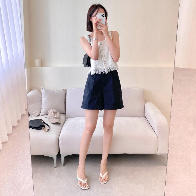 短版小香流蘇毛呢無袖上衣 - TWINKLE