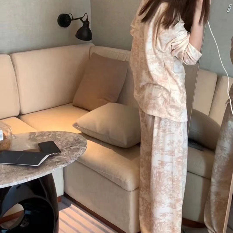 貴氣粉印花睡衣褲套裝(斷貨特價) - TWINKLE