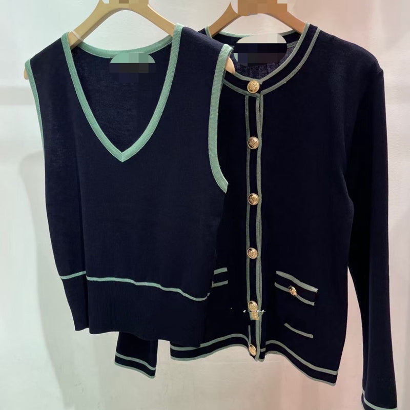 氣質撞色兩件套針織上衣 - TWINKLE