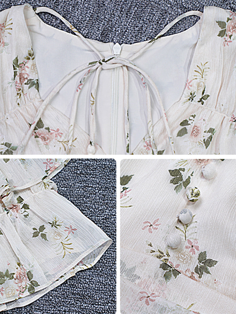 V領心花盛開甜美碎花洋裝 - TWINKLE