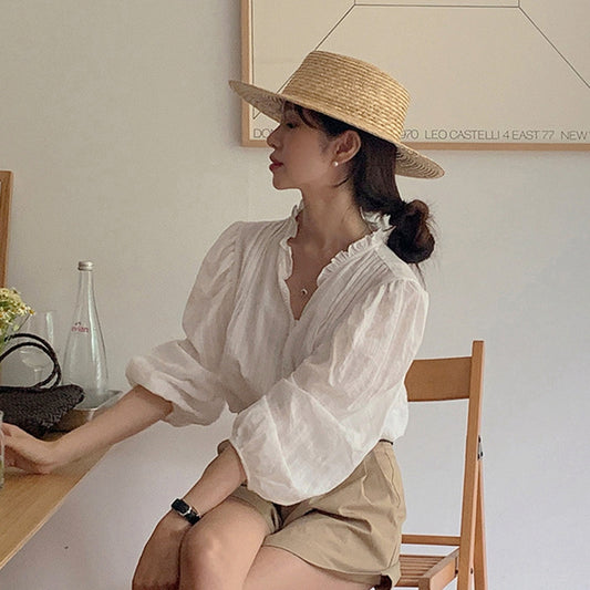 療癒溫柔木耳邊上衣 - TWINKLE