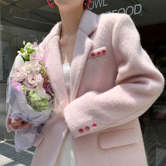 法式名媛馬海毛毛呢西裝外套 - TWINKLE