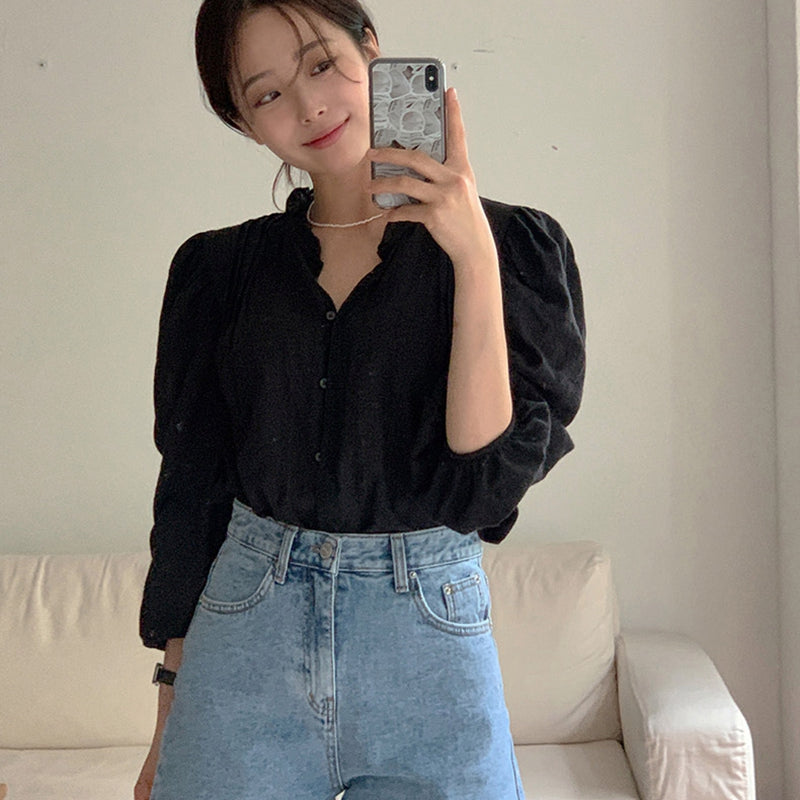 療癒溫柔木耳邊上衣 - TWINKLE