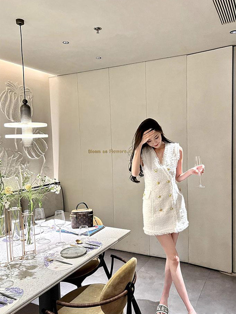 名媛下午茶排扣貴氣洋裝 - TWINKLE