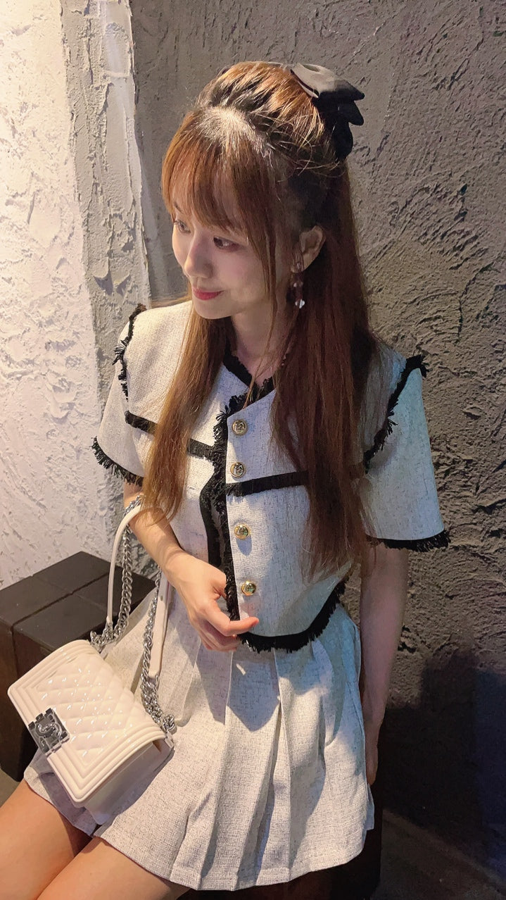 甜美流蘇毛邊百褶裙套裝 - TWINKLE