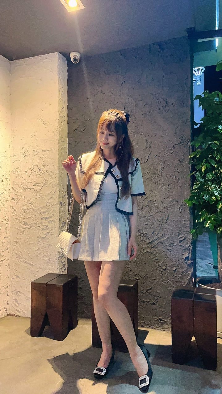 甜美流蘇毛邊百褶裙套裝 - TWINKLE