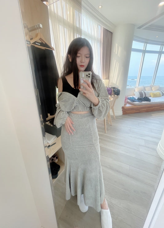 休閒也超美燈心絨帶帽魚尾裙套裝 - TWINKLE