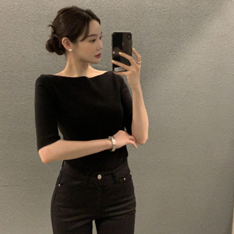 知性氣質實穿五分袖針織上衣 - TWINKLE