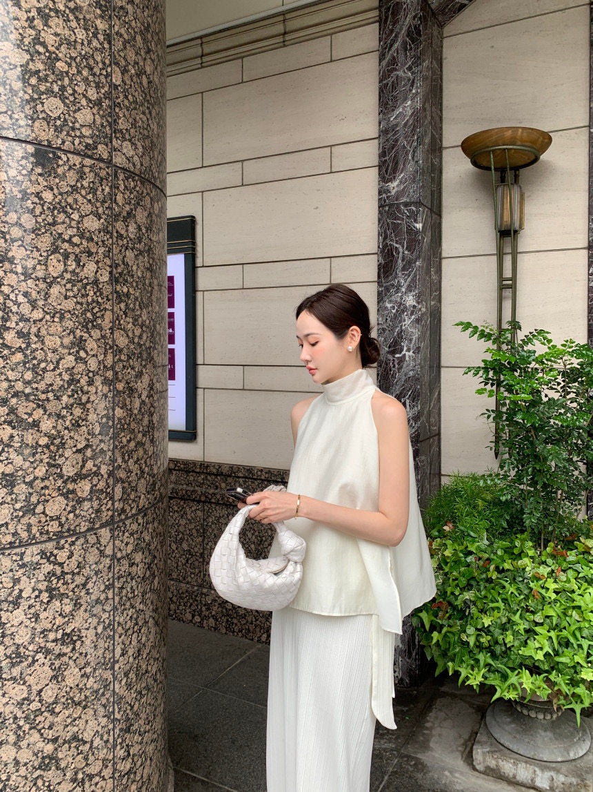 立領後飄帶名媛感上衣