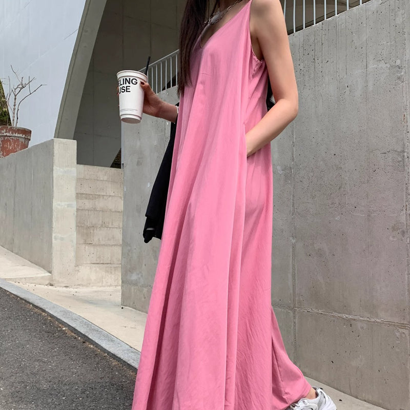 V領隨性氣質傘狀長洋裝