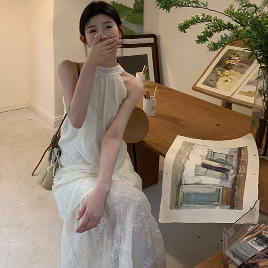 法式氣質掛脖削肩洋裝