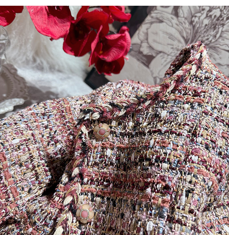 名媛高級感亮絲編織毛呢外套