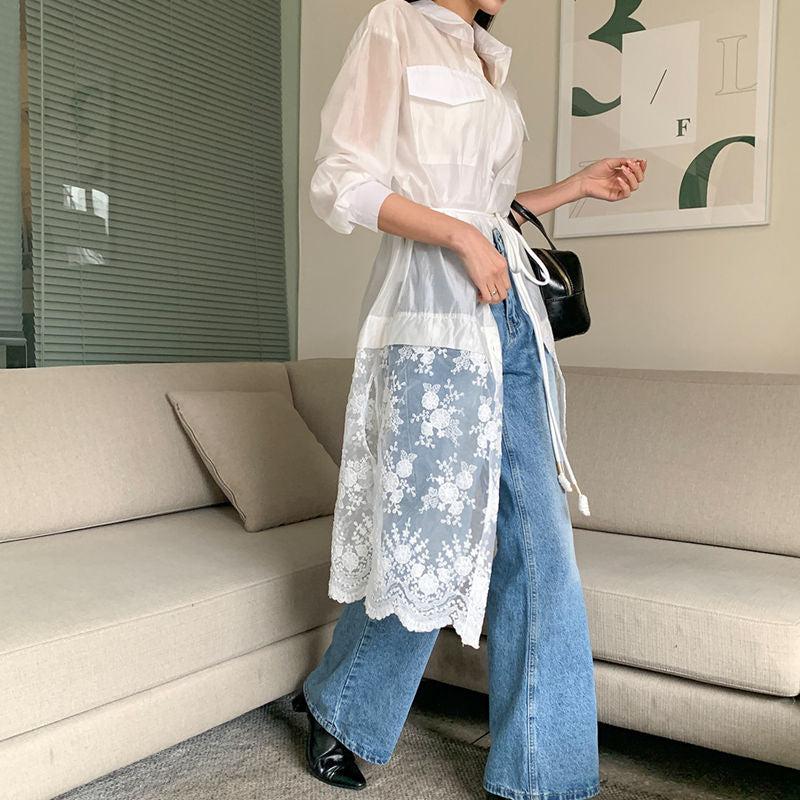 蕾絲襯衫長版罩衫