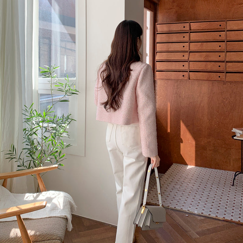 氣質升級圓領毛呢短外套