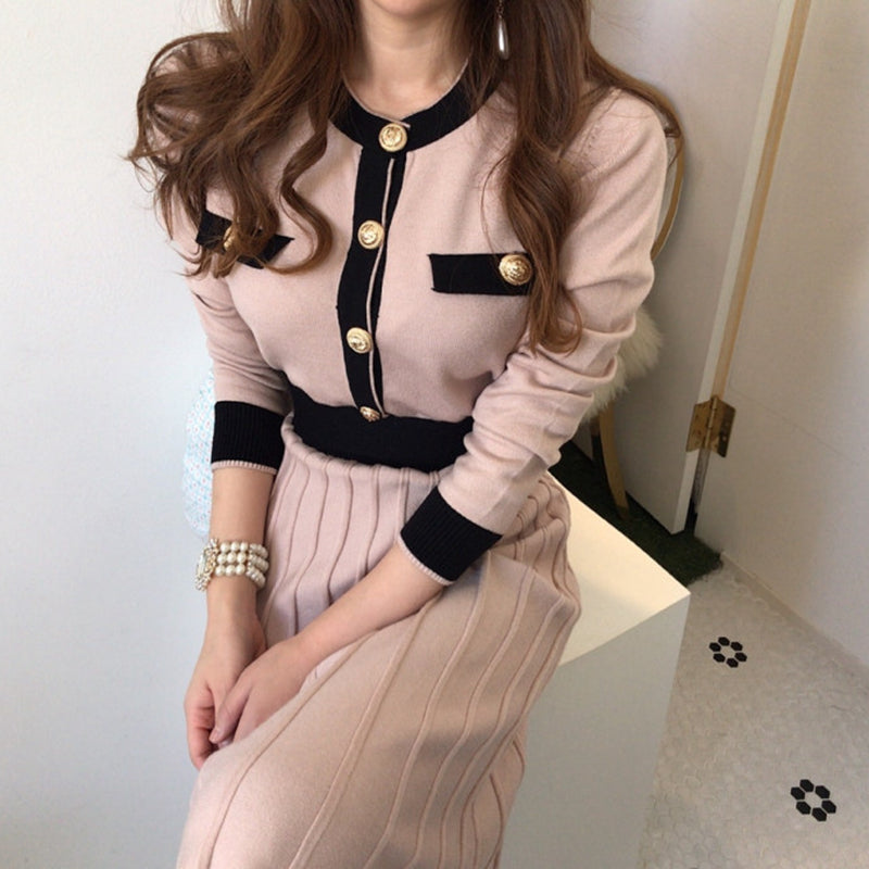 溫柔知性鈕扣百褶洋裝