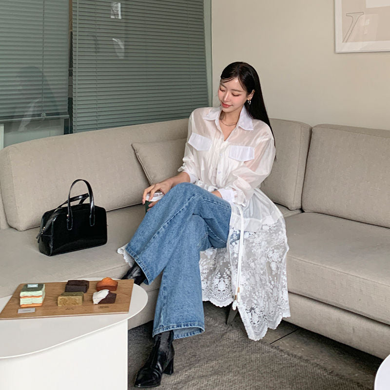蕾絲襯衫長版罩衫