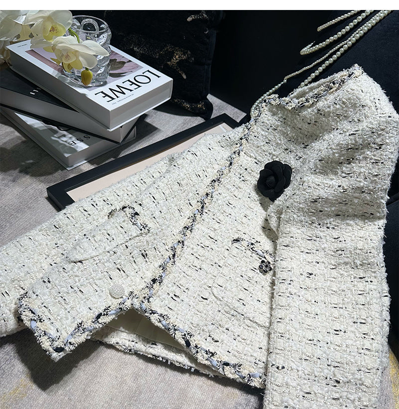 經典名媛山茶花小香毛呢外套