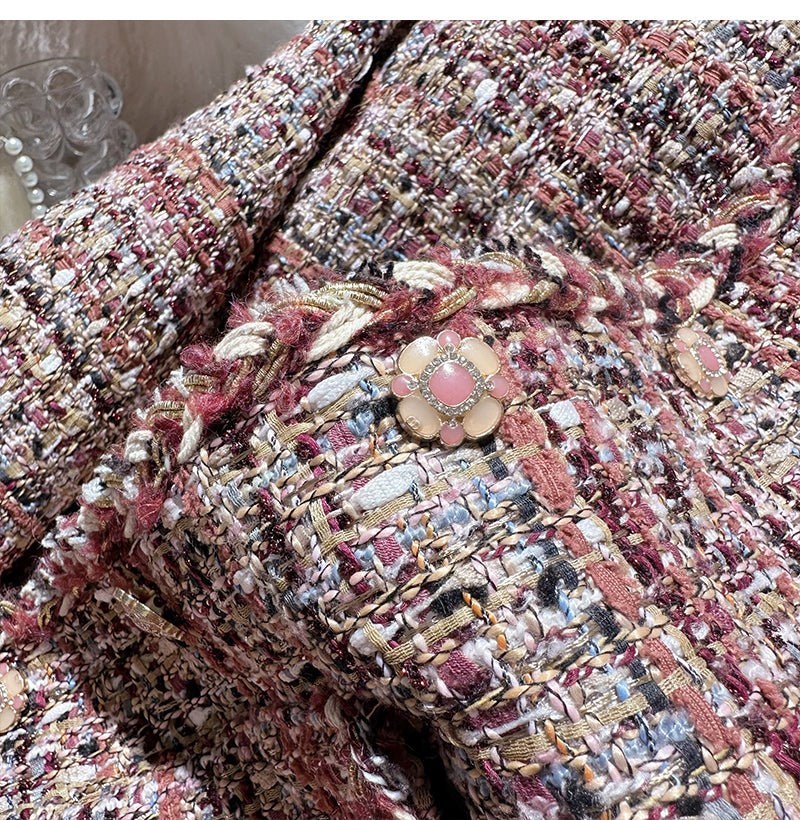 名媛高級感亮絲編織毛呢外套