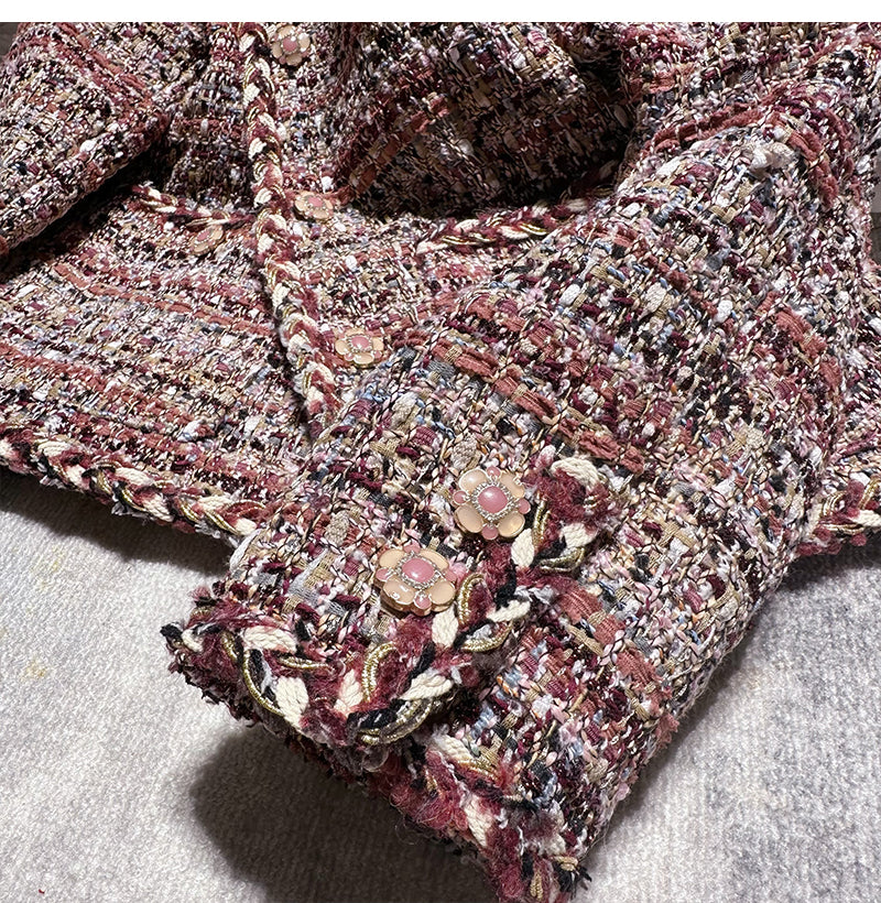 名媛高級感亮絲編織毛呢外套