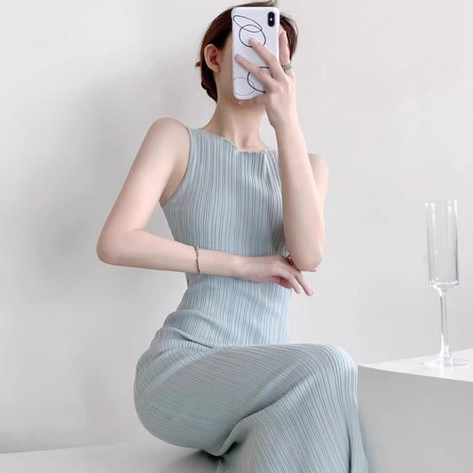 優雅微性感女人味冰絲針織洋裝