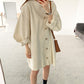 寬鬆溫柔鈕扣泡泡袖洋裝