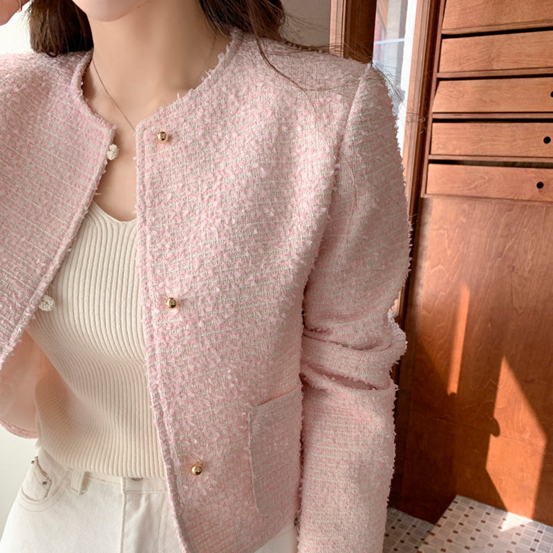 氣質升級圓領毛呢短外套