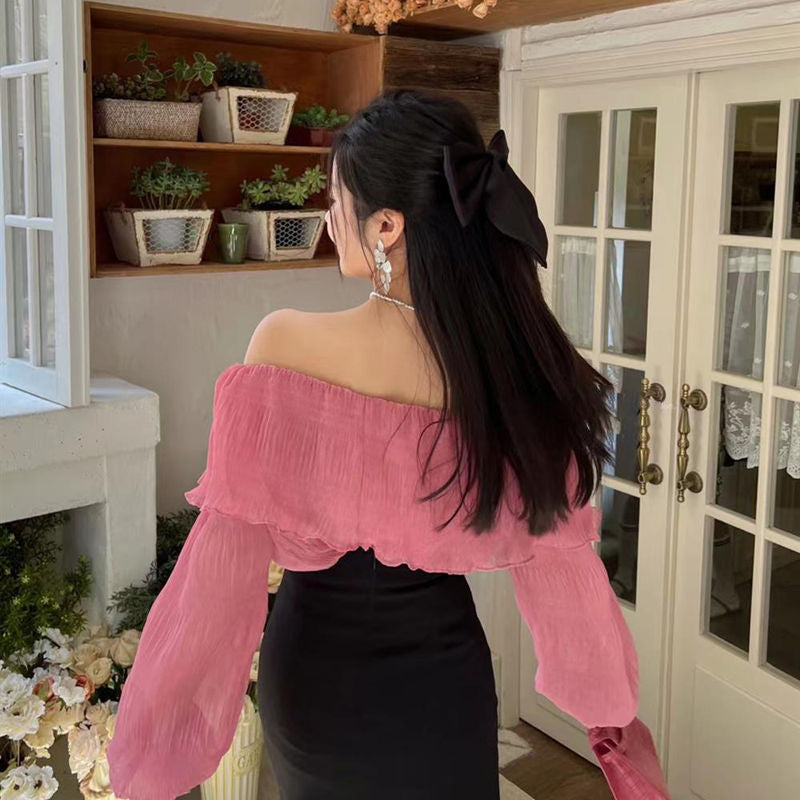 大荷葉露肩女人味上衣